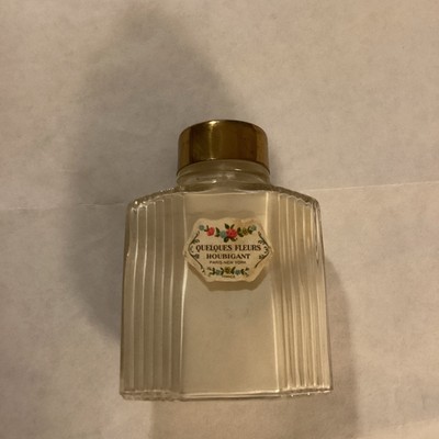 Vintage Quelques Fleurs Houbigant Perfume Talc Powder Shabby Chic Glass Bottle