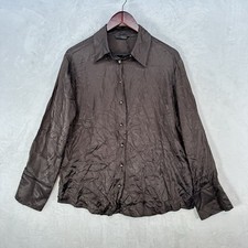 Zara Top Womens L Chocolate Brown Satin Button Up Oversized Romantic Old Money