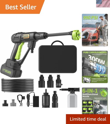 #ad Portable 990 PSI Cordless Power Washer with Extra Long Hose amp; Foam Pot Accessory $92.99