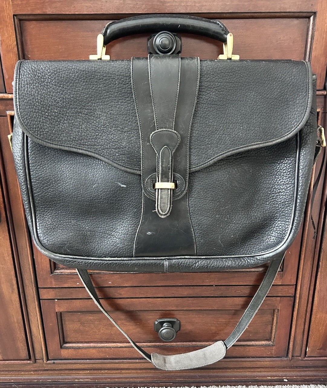 Vintage Dooney Black Awl Leather Usa Surrey Legal Briefcase Shoulder Bag