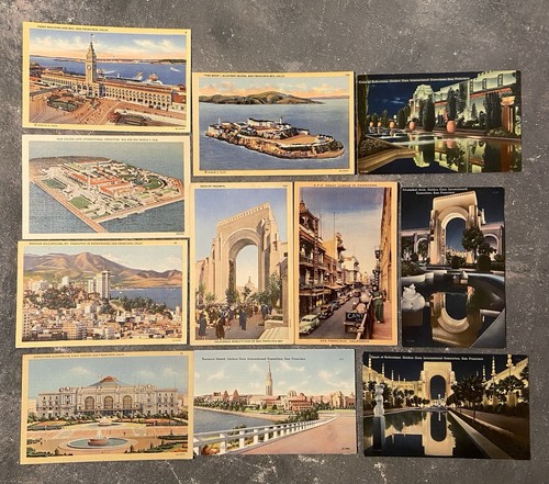 Lot Of 11 San Francisco 1939 Treasure Island Golden Gate Expo Satin Postcards