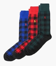 Polo Ralph Lauren Buffalo Check Assorted 3-Pack Wool Blend Crew Socks Gift Box