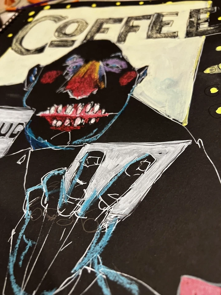 Faris Art: Taza de café: 11x14 papel negro único neoexpresionismo moderno Foto 3 de 4