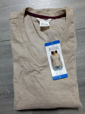Boston Traders Pullover Adult Womens Large Tan V-Neck Long Sleeve Soft