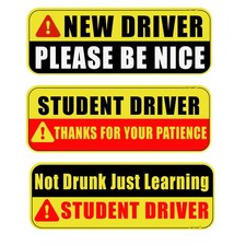 Large Student Driver Magnet for Car, 3 PCS New 10 x 3.6 inches, Yellow