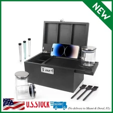 Large Black Bamboo Box with Combination Lock, Premium Storage Box with Removable