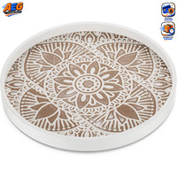 Holztablett Rund Vintage Weiß Gewaschen 30Cm Serviertablett Deko Tischdeko Boho