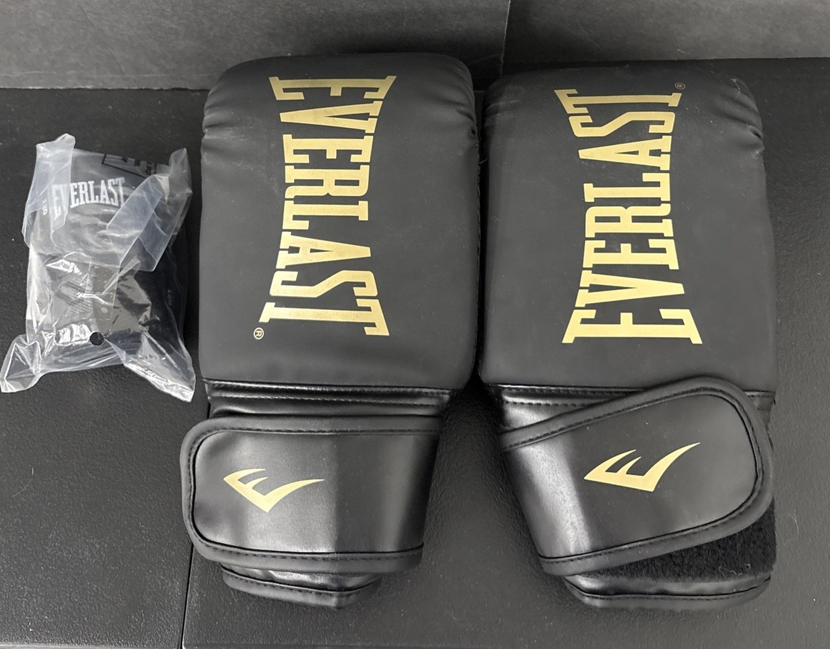 Everlast Elite Cardio Boxing Gloves L/XL Black/Gold And Wrist Bands