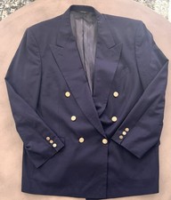 Vintage Burberry Double Breasted Men's Navy Blazer with Gold Buttons