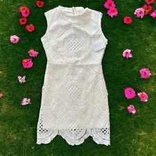New STELLA LUCE White Lace Overlay Shift Dress Sleeveless Large L