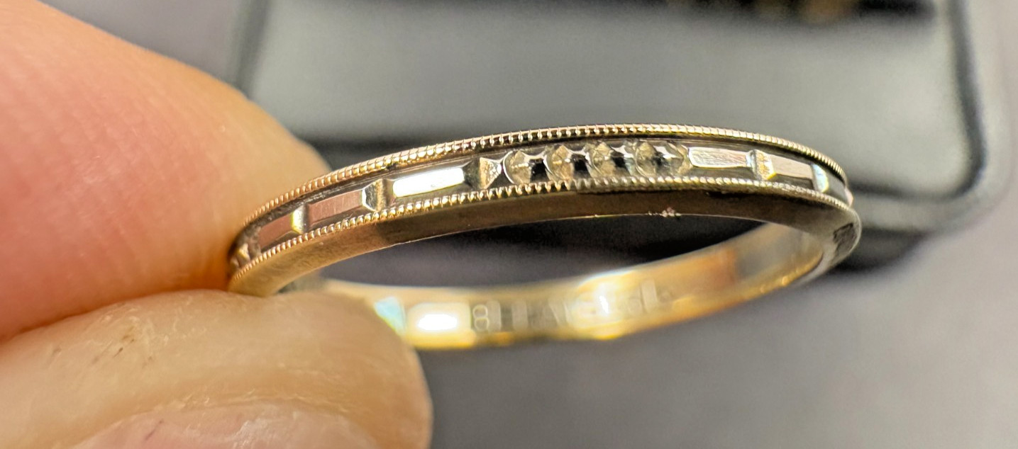 BELAIS Antique Art Deco  14k White Gold Carved Wedding Band Ring Size 5 Vintage
