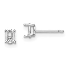 Real 14K White Gold 5x3 Oval Earring Mountings; Women & Men
