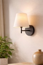 Modern Black Traditional Wall Light White Fabric Shade Sconce Lamp E14 SES New