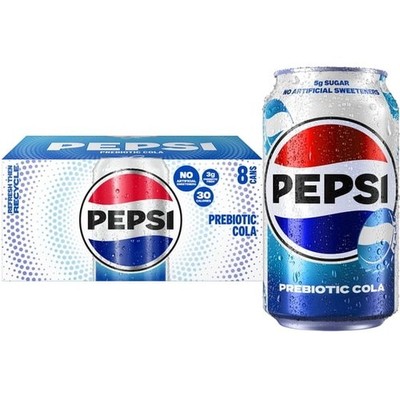 Pepsi Prebiotic Cola Soda 12 fl oz Cans 8 Pack Functional Soft Drink