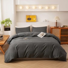 ECOCOTT Grey Duvet Cover Queen Size, 100 Washed Cotton 1 Duvet Cover with Zi...