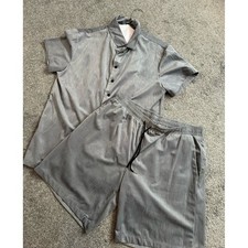 Mens Gray Short Sleeve Button Up Shirt and Sh...