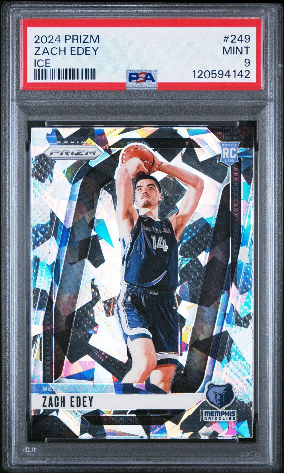 2024-25 Panini Prizm Ice Prizm Zach Edey #249 PSA 9 MINT Rookie RC