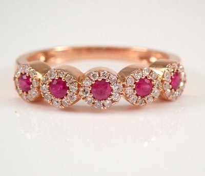 Lab-Created Ruby 1.00Ct Round Cut Engagement Ring 14K Rose Gold Plated