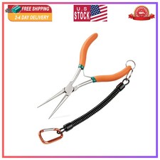 7 Inches Extra Long Needle Nose Pliers Serrated Jaw, with Lanyard