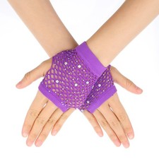 Lusofie Fingerless Gloves Kids Women Short Neon Fishnet 10.5cm, Purple