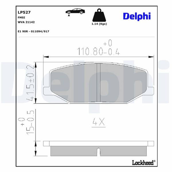 Delphi Bremsbelagsatz Scheibenbremse LP527 FüR SN Jimny Samurai Suzuki SJ413 OS-image