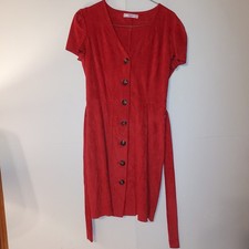 Mango Casual Red Button Down Belted Polyester Blend Dress WMN's SZ XXS