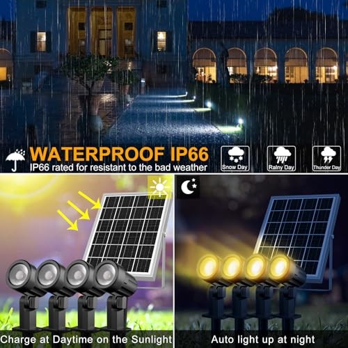  6 in 1 Solar Spotlights Outdoor, 6W/6V Warm White/Neutral White/Cold White