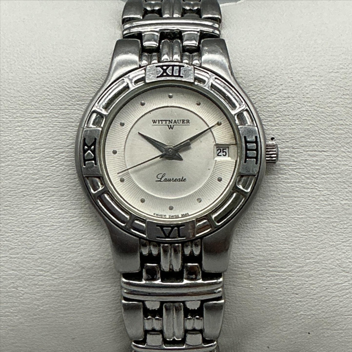 Wittnauer Laureate Womens Watch 25mm Silver Tone Date Stainless New Battery 6"