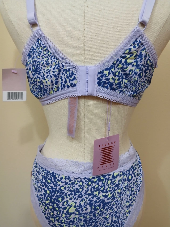 Nuevo con etiquetas Sujetador Savage X Fenty Forrado en Algodón/Malla (2X) y Calzoncillo Corte Alto (1X) - Lavanda Foto 4 de 4