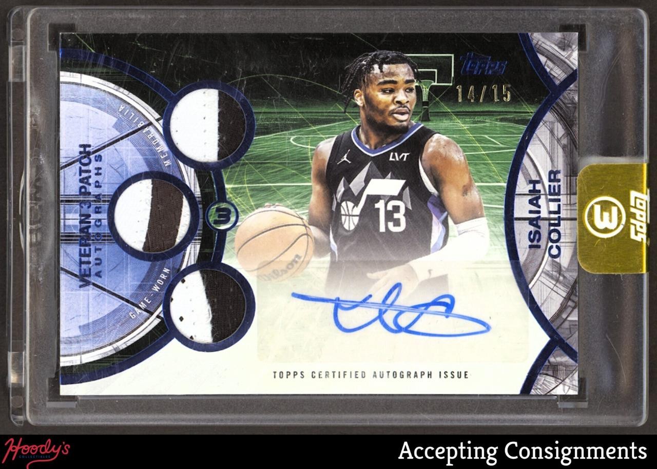 2025-26 Topps 3 Veteran Blue Isaiah Collier TRIPLE GAME USED PATCH AUTO 14/15