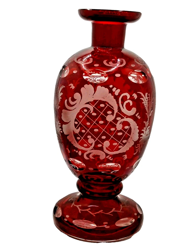 Ruby Cut-to-Clear Czech Bohemian Decanter 6 Glasses - Image 3 of 4