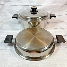 AMERICRAFT West Bend 6 QT STOCK POT DOME LID & Regular lid WATERLESS USA Vtg