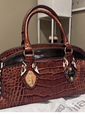 Cromia Women s Medium Brown Animal Print Embossed Satchel Zip Gold Hardware
