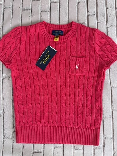 Polo Ralph Lauren Girls Light Pink Short Sleeve Cable Knit Sweater Size S 7 - Picture 2 of 8