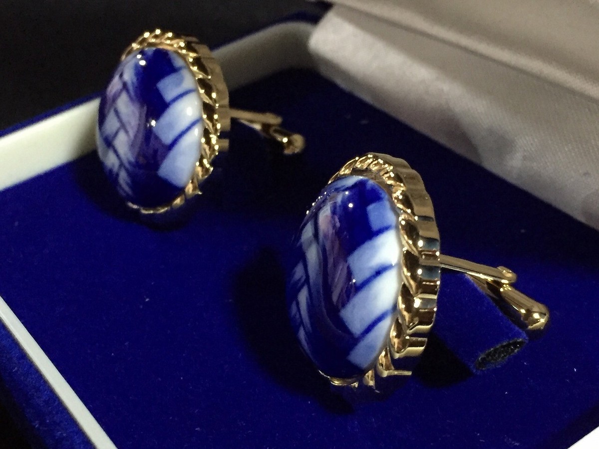 小物 makinkosansan O1033 Japanese Porcelain Cufflinks Vintage KISEN Kiln Unique