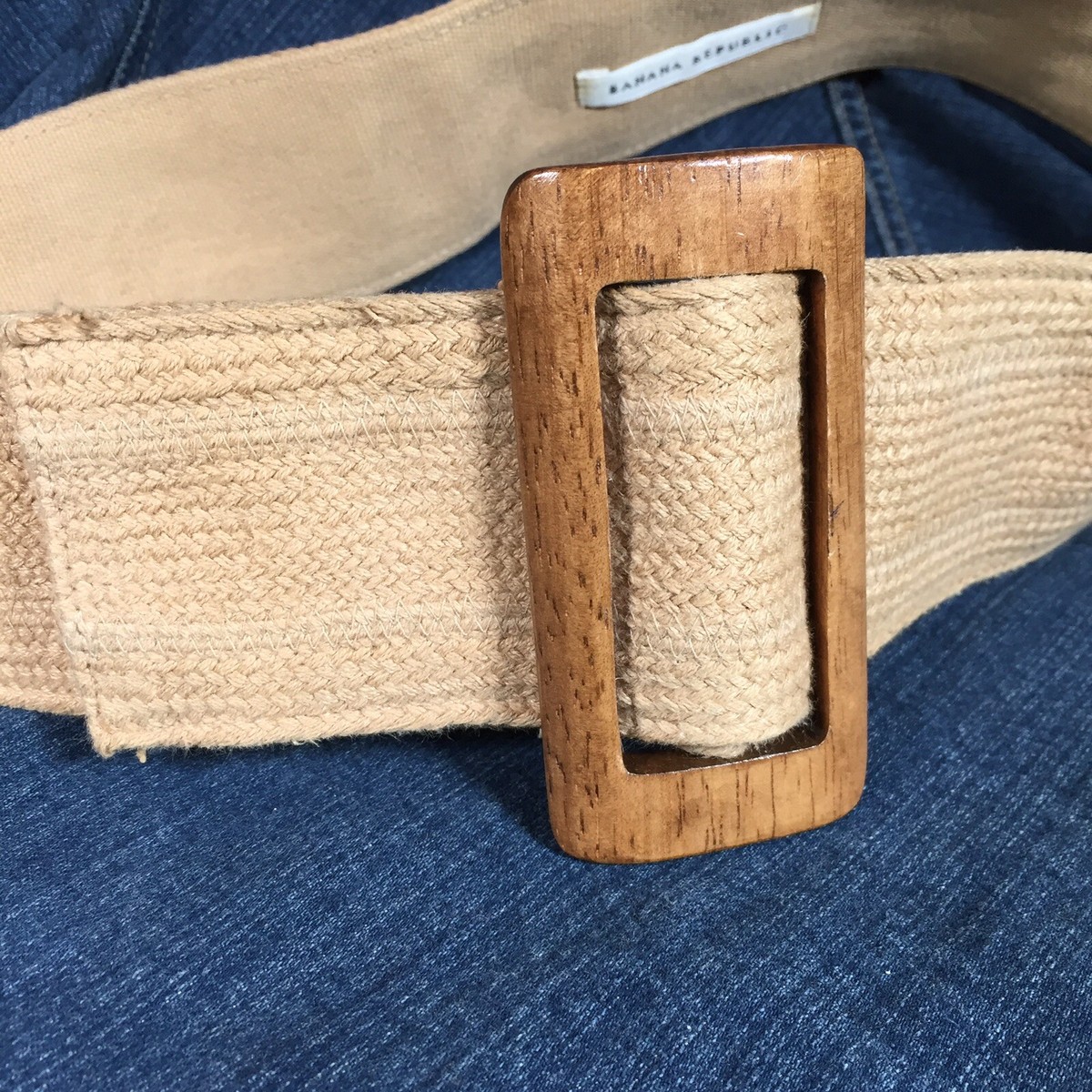 Banana Republic Belt Linen Natural Boho Wood Buckle Wide Waist Tan Size S NEW Woven Braided Cotton Belt | Banana Republic main image 2