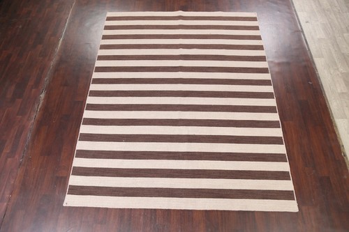 Contemporary Striped Reversible Modern Oriental Area Rug Hand-knotted Wool 8x10 - Picture 9 of 12