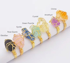 Healing Crystals 18K Gold Plated Natural Ring Irregular Gemstone