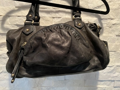 EUC BOTKIER Schwarz Leder Schultertasche Handtasche Medium Umhängetasche Gold Reißverschlusstaschen - Bild 3 von 10