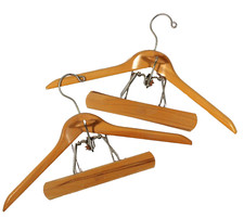 Vintage Setwell 18  Wood Suit Hanger Set of 2 Very Nice w Wood Lock Pulls