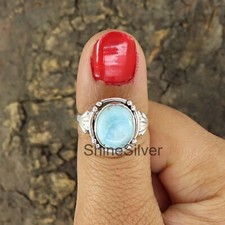 Larimar Ring 925 Sterling Silver Boho Statement Handmade Silver Gift Jewelry