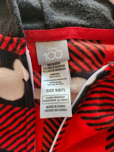 DISNEY 1 PC SLEEPER PAJAMA Unisex Mickey EARS! Fleece Small (6/7) Red/Black - Picture 6 of 7
