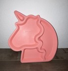 Set of 4 Unicorn Shape Pink Plates Dinner Toddlers Kids Summer (Cosmetic Dings)