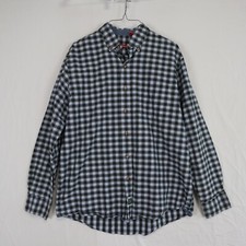 IZOD Shirt Mens Medium Casual Pocket Button Down Blue Plaid Long Sleeve