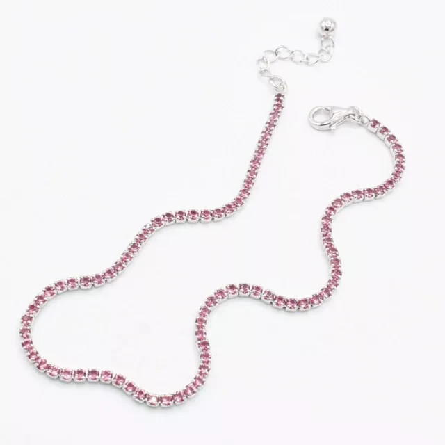 5Ct Round Cut Lab-Created Pink Ruby Diamond Women's Anklet 14KWh Gold Plated 18”