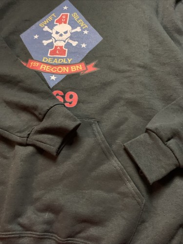 Jerzees XL Black Hoodie Sweatshirt 1st Recon 1969 Guadalcanal US Marine USMC - Picture 7 of 10