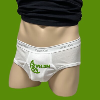 H.E.Arts Erotic 3D WELCUM LOGO custom print  men white hip brief underwear