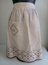 Vintage Brown Gingham Check Handmade Cotton Half Apron with Pocket  Rick Rack