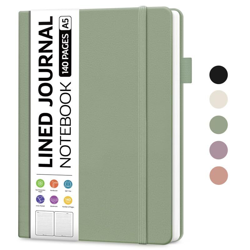 Lined Journal Notebook for Women & Men, Hardcover College Ruled Journal a.Green