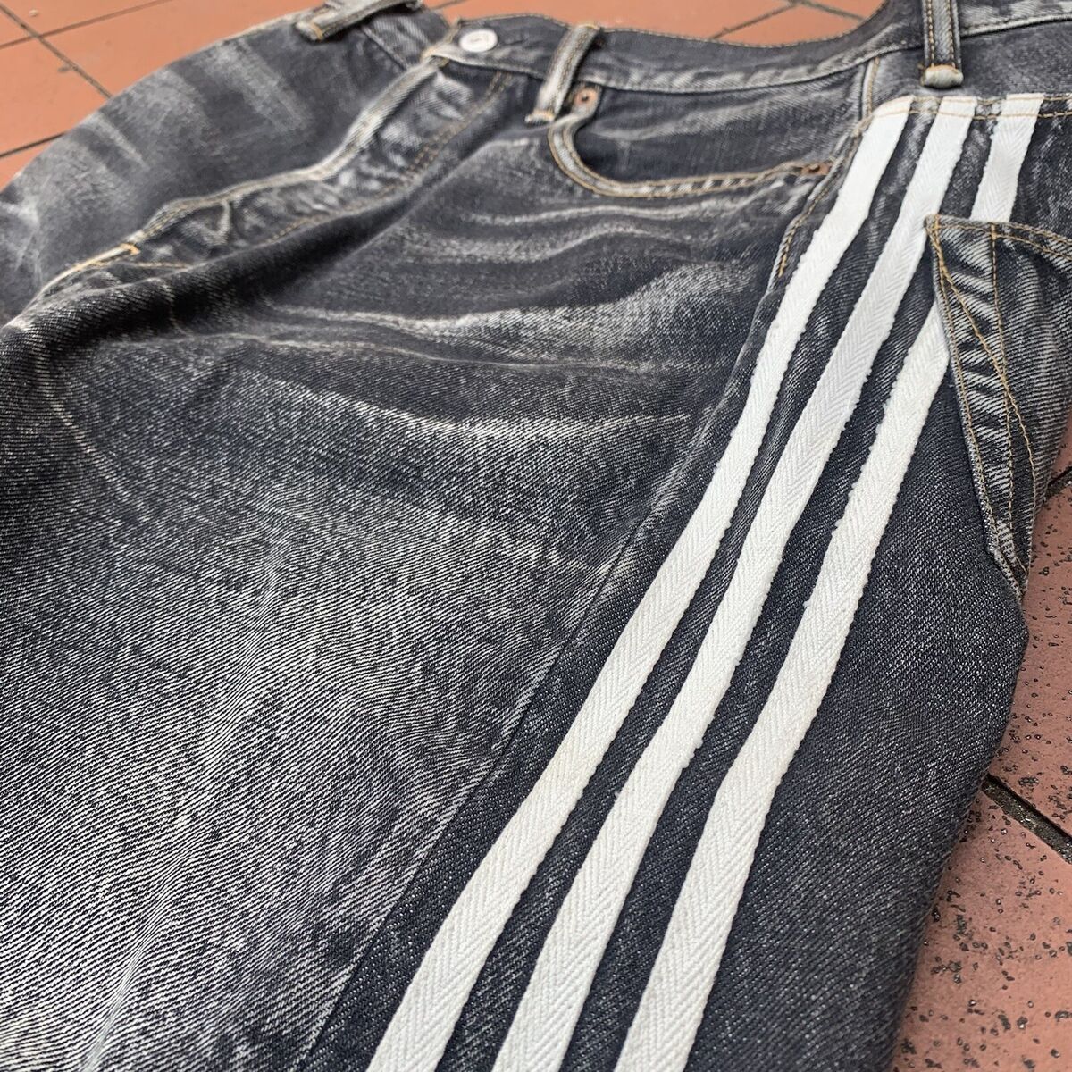 Y-3 Yohji Yamamoto Adidas SS04 3 Strip Spotted Horse Denim Y-3 Yohji Yamamoto Adidas SS04 3 Strip Spotted Horse Denim